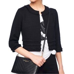 Karl Lagerfeld Frayed Cropped tweed jacket in black and white Size medium